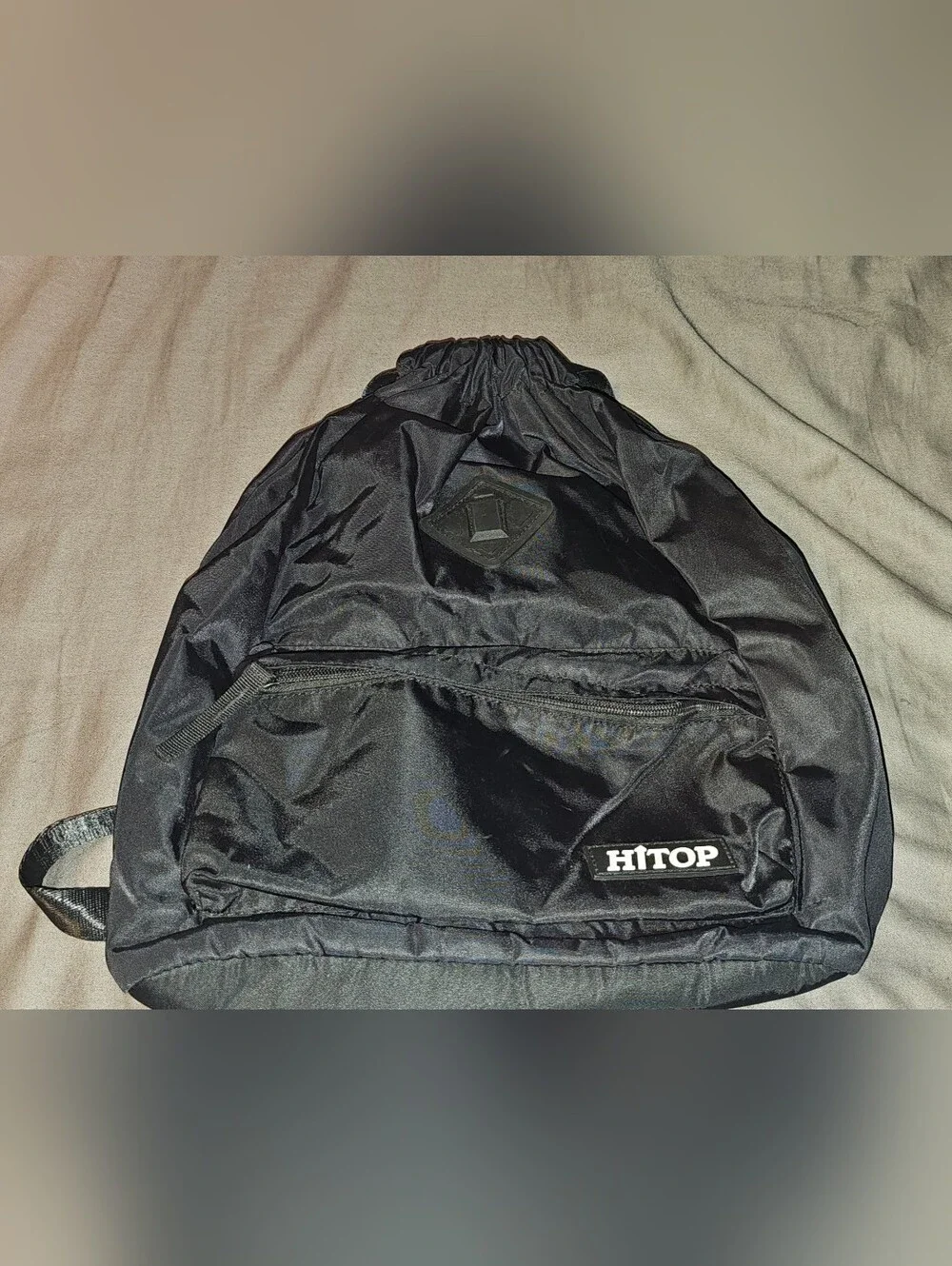 HiTop Black Drawstring Backpack With Pockets Adjustable Straps Hiking, Sports